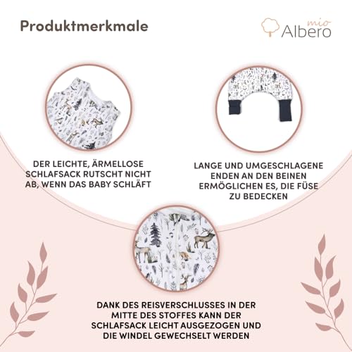 Albero Mio Slaapzak met voeten 2,5 tog, 113 x 38 cm, mouwloze trappelzak met ribgebreide hoes, 100% katoen, voor jongens en meisjes, Scandinavisch bos - Afbeelding 5