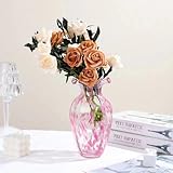 Hand Blown Pink Glass vase-8.7 inch Tall, Modern Art Wide Mouth Glass vase for Living Room, Wedding, Dining Table, Office Center Table Display Flower