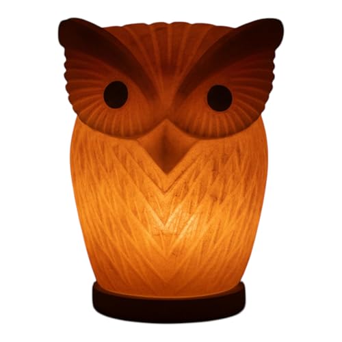 Himalayan Salt Lamp Owl Shape – 7 Inch High, 4.4 lbs, Hand-Crafted Natural Pink Rock Salt Lamp with Wooden Base & Dimmer Cable