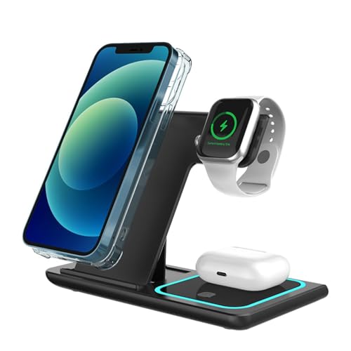 Image of 3-in-1 Wireless Charger, 25W Magnetic Mag-Safe - Compatible with iPhone 15 /15 Plus /15 Pro /15 Pro Max, iPhone 14 /14 Pro /14 Pro Max,13 /12, AirPods 3rd /2nd Gen, Apple Watch Series -(Black)