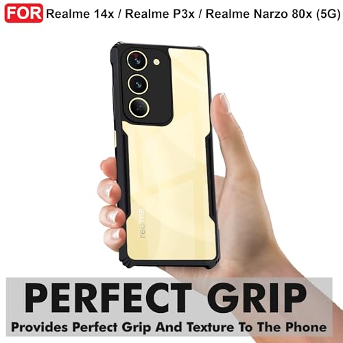 Image of CEDO Backcover for Realme 14x / Realme P3x / Narzo 80x (5G) | Camera Protection Shockproof Bumper-Edge | Acrylic Crystal Clear 360 Degree Protection TPU+PC | Transparent Eagle Back Case Cover (Black)