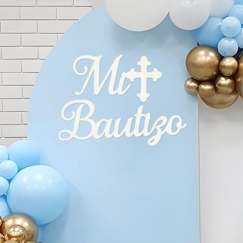 MASTRON Mi Bautizo Sign for Backdrop - White Felt Mi Bautizo Decal Baby Shower Baptism Religious Decorations God Bless Cross Comunin Party Backdrop Sign First Holy Communion Party