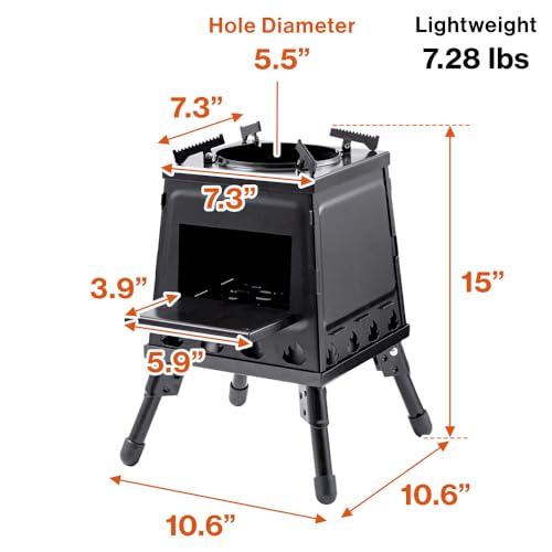 Japard Wood Burning Camp Stove, Portable Cast Iron Camping Wood Stove, Black Woodstove with Carrying Case for Backpacking Outdoor Cooking