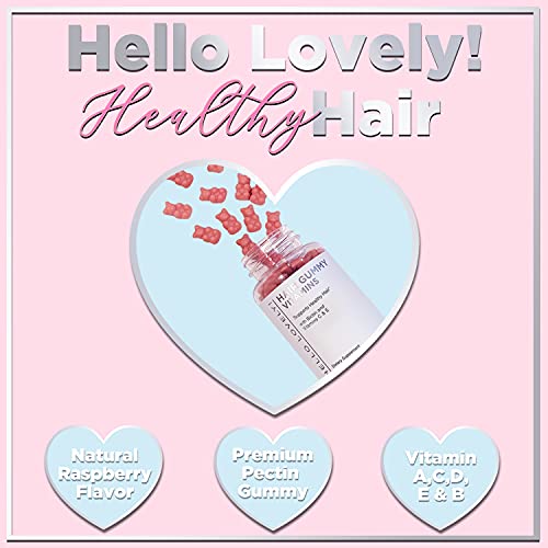 Hello Lovely! Hair Vitamins Gummies With Biotin 5000 Mcg Vitamin E & C Support Hair Growth, Premium Vegetarian Non-Gmo, For Stronger Beautiful Hair & Nails, Biotin Gummies Supplement - 120 Gummy Bears #TOP2
