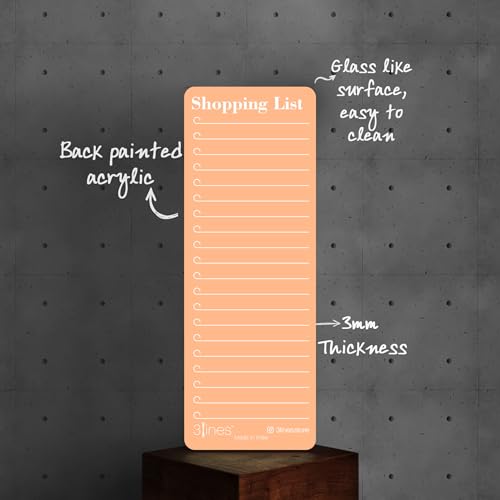 Image of 3 Lines Shopping List Fridge Magnet with Marker|Smart Planning & Shopping for Family, Working Professionals|to Do List| Acrylic Magnetic Notepad for Kitchen Organisation|9x24 cms|Peach Color|Regular