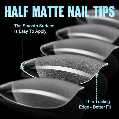 TOMICCA Short Almond Gel Nails - 504pcs Pre-Buffed No File Nail Tips, Semi-Matte Full Cover for Extensions - Image 2