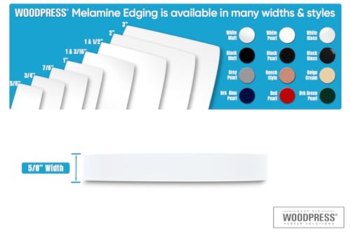 Image of WoodPress 5 /8 inch Matt White Melamine Edge Banding, Pre-Glued Veneer Tape - 25 ft Roll - Iron-On for Easy DIY Application - Will Cover The Edge of a Standard 8' x 4' MDF Panel