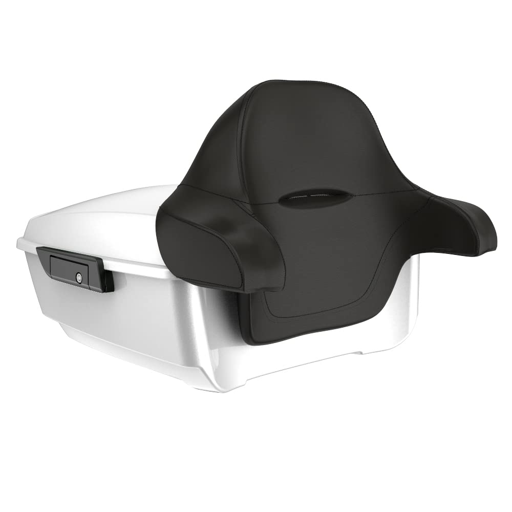 Moto Onfire King Tour Trunk Pack with Backrest Pad Fit for Touring Street Glide Road King Road Glide Special 1997-2022 (White Hot Pearl)