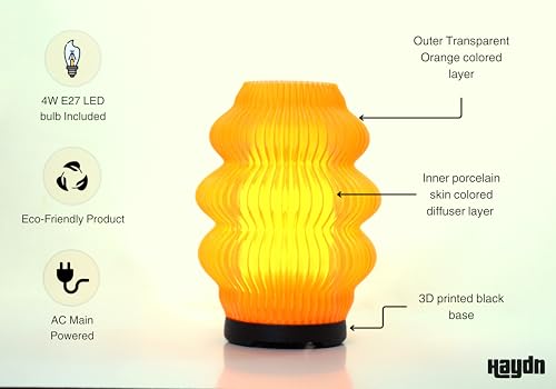 Image of Haydn Clear Orange LED Ambient Table Lamp for Bedroom & Living Room - Warm Glow Bedside Night Lamp, Decorative Study Desk Lamp, Modern Home Decor Lighting (LED Bulb Included)