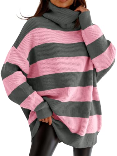 Image of Womens Turtleneck Oversized Sweater Batwing Chunky Pullover Sweater Casual Fall Loose Knit Jumper Top