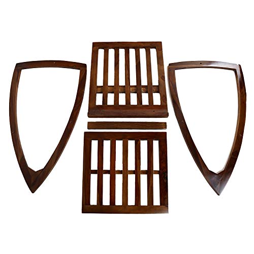 Image of Jangid Handicraft Sheesham Wood Rocking Chair for Living Room | Solid Rosewood Relaxing Rocker with Armrest & Navy Blue Cushions | Contemporary Wooden Swing Chair for Home | Brown