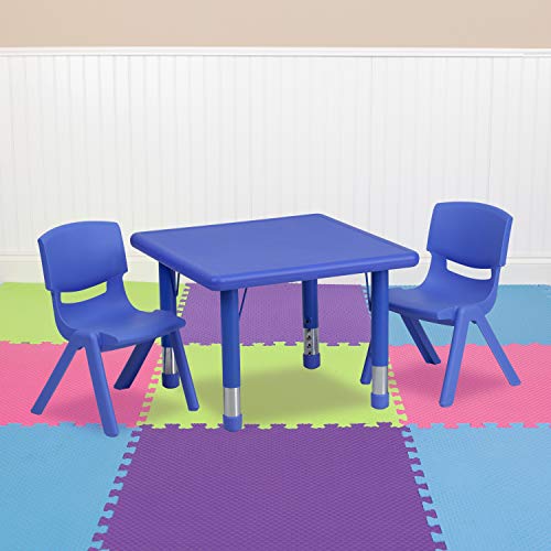 Flash Furniture 24'' Square Blue Plastic Height Adjustable Activity Table Set With 2 Chairs #TOP3
