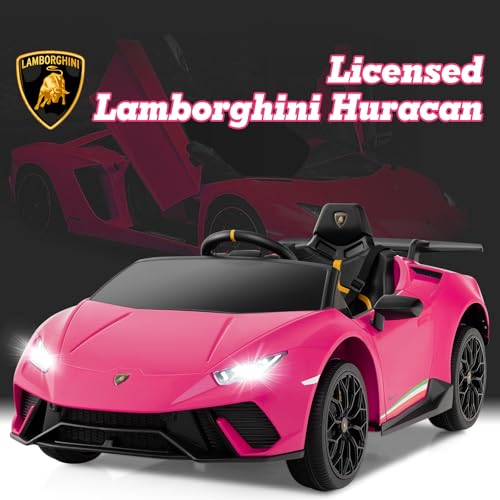 Condition photo showing New/Like New for licensed lamborghini huracan ride on car by infans, 12v kids electric vehicle battery powered toy with remote control, led lights, spring suspension, bluetooth, mp3, aged 3-8 years (pink)
