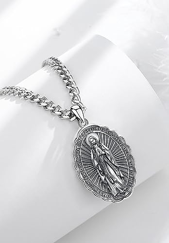 Collar Virgen María Plata 925 Colgante Religioso Católico