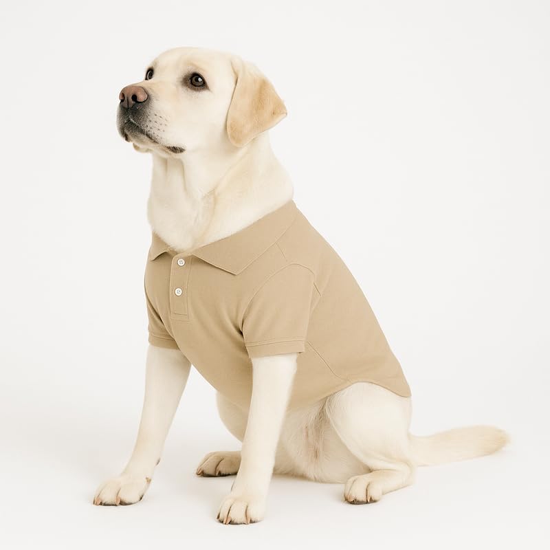 Image of Thunder Tails Premium Cotton Polo Dog T-Shirt | for Medium Dogs | Beige | 2XL | for Cocker Spaniel, Hound, Beagle & Corgi