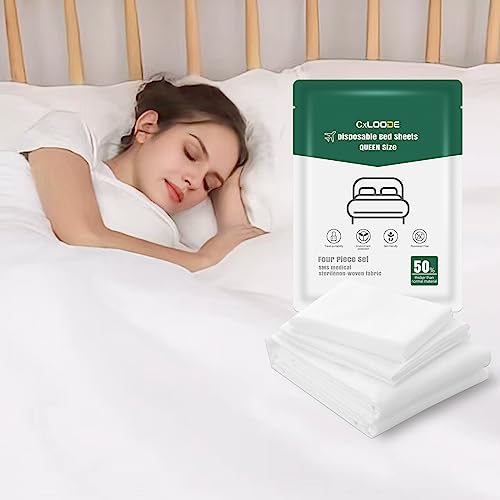 Disposable Bed Sheets Fitted Sheet Queen Size, Disposable Travel Sheets for Travel with Quilt Cover and Pillowcase, Disposable Bedding Travel Bedding Disposable Sheets for Hotel Hospital 4 PCS