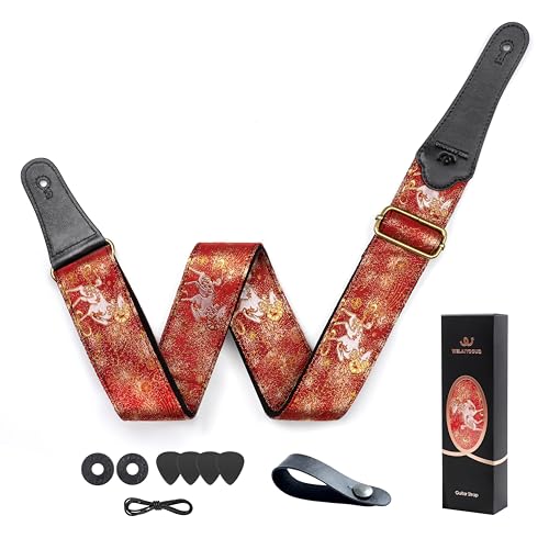 WELAIYOOUQ Guitar Strap, embroidery Jacquard Adjustable Guitar Straps for Acoustic/Bass/Electric Guitar, Includes Guitar Pick, Strap Button and Strap Lock, Constellation Gift (Aries)