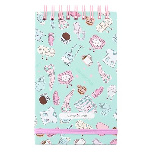 Nurse is Love Livro pequeno para enfermeiros e TCAE - caderno pequeno de notas - mini bloco notas espiral A7 com desenhos divertidos | Presente para enfermeiros, médicos - Acessórios | Instrumentos