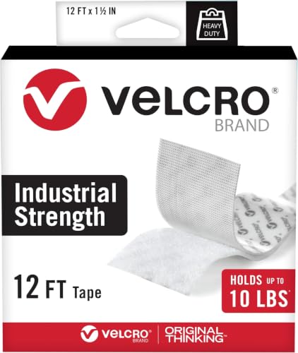 Image of VELCRO Brand Heavy Duty Tape 12 Foot Roll | Strong Sticky Back Adhesive Holds up to 10 lbs-| Industrial Strength Fasteners for Indoor or Outdoor Use-| 1-1 /2in Width,White (VEL-30837-USA),(Pack of 12)