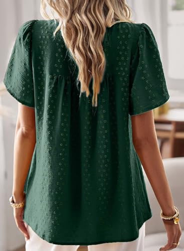 Image of Falechay Womens Summer Tops Crewneck Short Sleeve Shirts Casual Chiffon Blouses Flowy Lace Hem Boho Clothing Trendy 2026