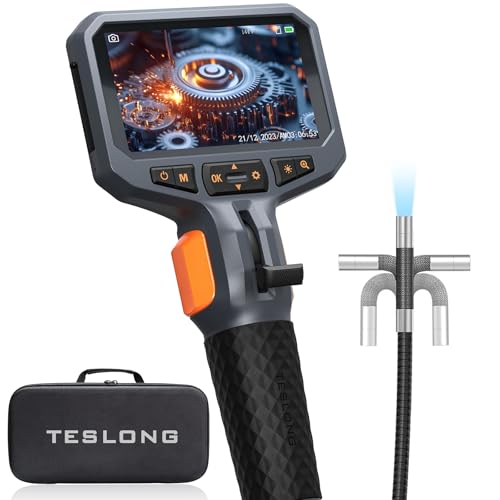 Teslong Articulating Endoscope Inspection Camera, 4.5'' IPS Two-Way Inspection Camera with Articulated Probe, Flexible Borescope with Light for Wall/Automotive/Engine Inspect (1.55M/8.5mm)