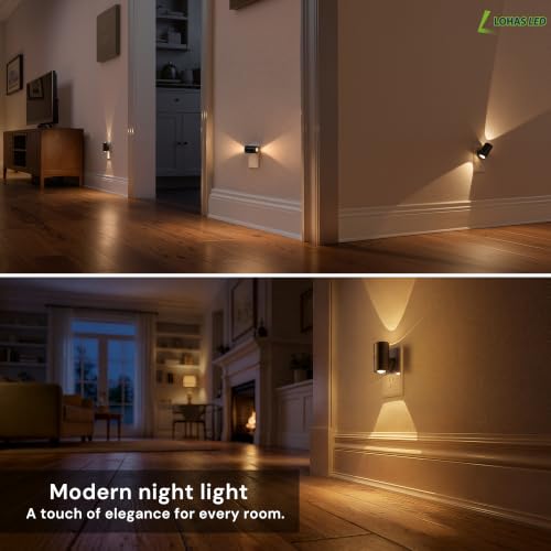 Image of L LOHAS LED Night Lights Plug into Wall,Light Sensor, Projector Night Light | 4Pack,180Rotating Nightlight,10 /50 /100LM Dimmable,Soft White,Dusk to Dawn,Ambient Lighting Mini for Bathroom,Decor,Kids,Gift