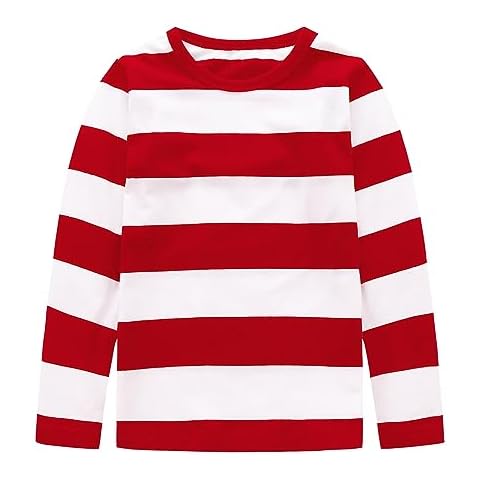 Zestonie Big Boys Long Sleeve Shirts Boys Wide Striped Tshirts Classical Crew Neck Tees for Boys Girls White Size 10/8-10 Cover