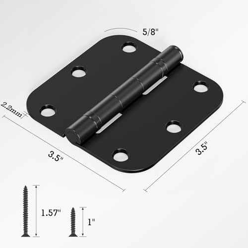 36 Pack Ball Bearing Matte Black Door Hinges 3.5 Inch 5/8" Radius Round Anti Squeak Interior 3-1/2"Flat Bifold Standard Bedroom Indoor for Doors 3 ½" House Home Hardware Decor Accessories Must Have by TDCHINGES - Image 5