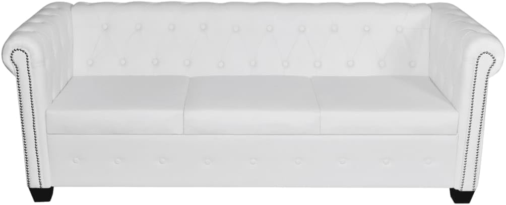 Sofa White Faux Leather 3-Seater Durable Sofa Rectangular Living Room Furniture