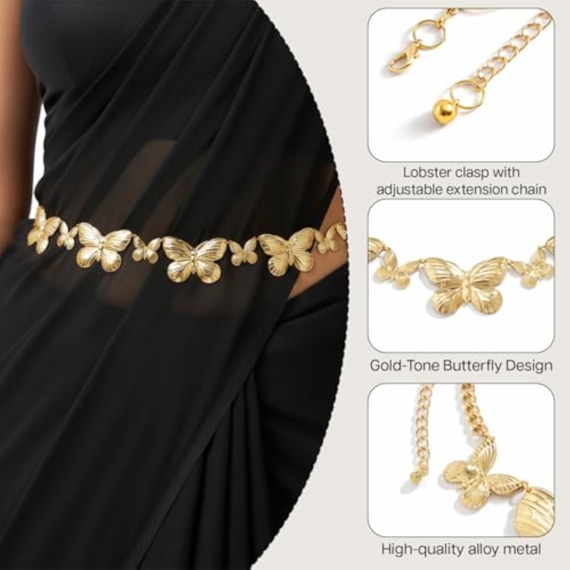 Women's Metal Waist Chain with Butterfly Pendant, Stylish Accessory