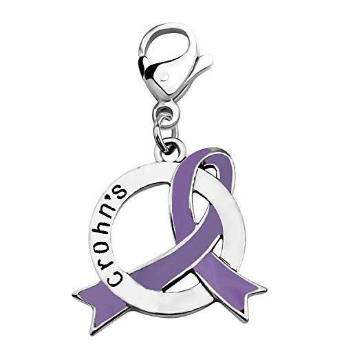 CENWA Crohns Awareness Purple Ribbon Charm Zipper Pull Crohns Warrior Crohns Jewelry Crohns Awareness Gift