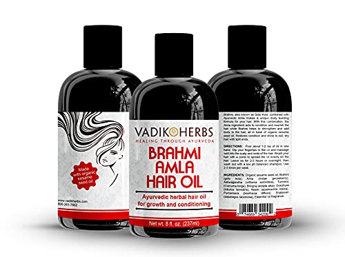 Brahmi Amla Hair Oil (8 Oz) By Vadik Herbs | Ayurvedic Herbal Hair Growth Oil And Hair Conditioning Oil | Great For Hair Loss, Balding, Thinning Of Hair, For Beard Growth, Herbal Scalp Treatment #TOP1