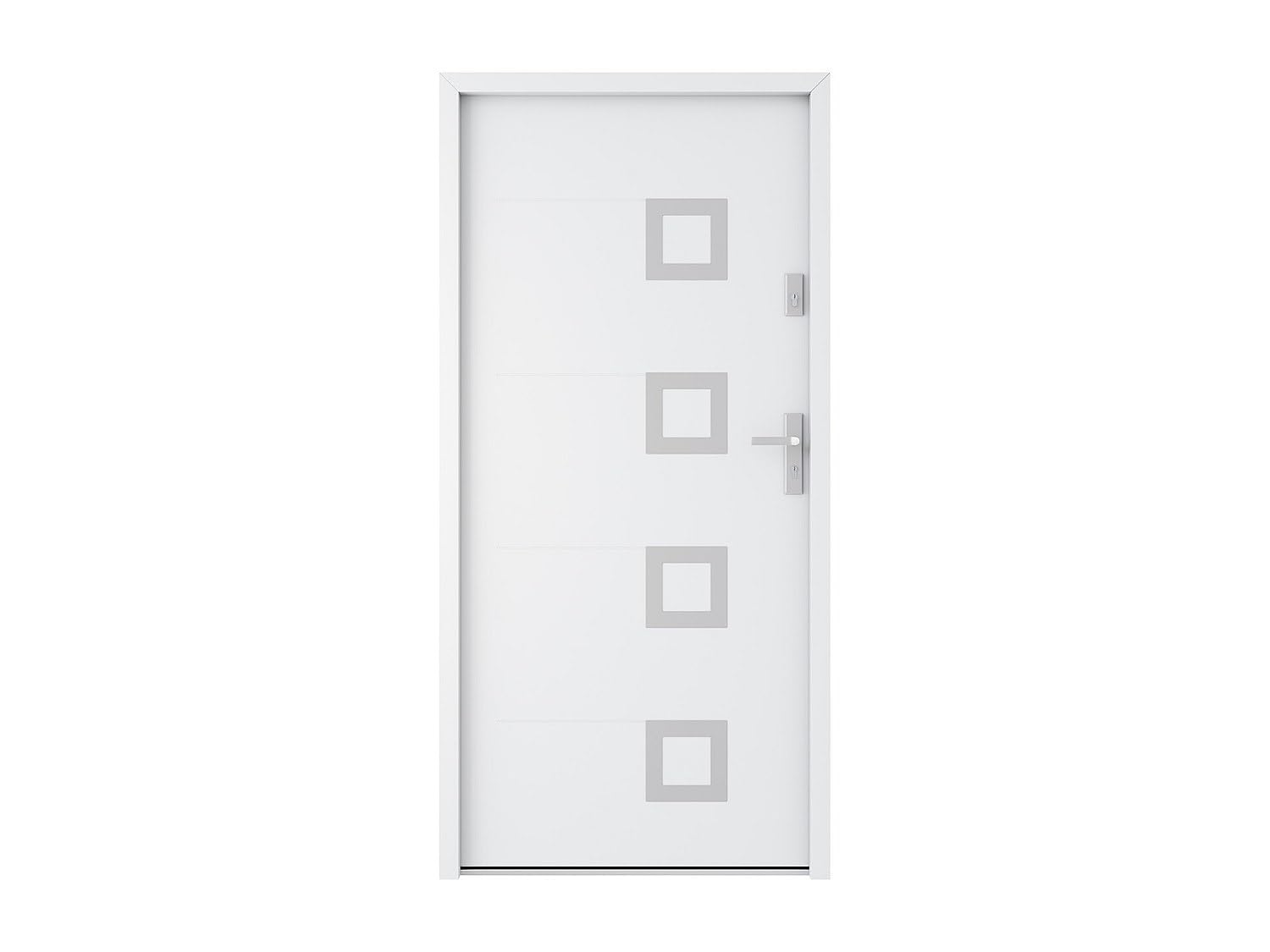 Vente-unique - Puerta de entrada de acero macizo y acero inoxidable de 207 cm de alto x 100 cm de ancho, color blanco - apertura izquierda - TIFANA