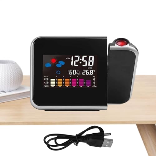 Sveglia con proiettore, sveglia proiettore – contatore di temperatura interna ed esterna senza fili | stazione meteo wireless per interni ed esterni, display LED chiaro per uomini e donne
