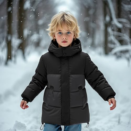 Kids Knee Length Down Coat Boys Girls Winter Heavyweight Fleece Lined Puffer Jackets Windproof Hooded Outerwear3
