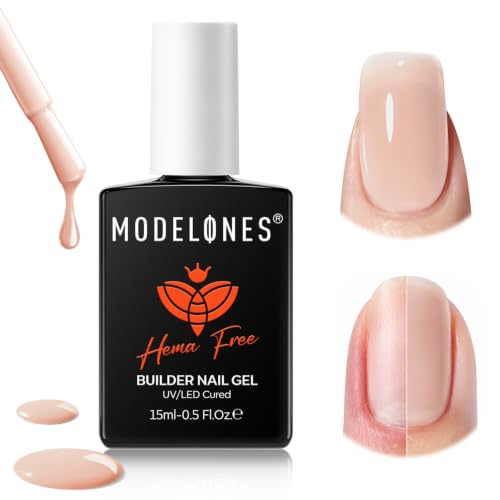 Image of modelones Builder Nail Gel HEMA-Free Neutral Nude Builder Strengthener | in-1 Nude Hard Rubber Color Base Gel Polish Strengthener for Nail Extension, Natural Apex, Self-Leveling, U /V Cured Salon