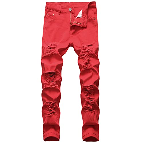 2023 Pantalones Vaqueros para Hombre, Jeans Rotos Casuales Moda Trend Largo Pants Skinny Retro Fitness Ropa de Hombre Talla Grande
