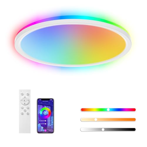 Rawhui 24W Plafoniera LED Soffitto Dimmerabile,2400LM Lampada Led Soffitto con Telecomando & APP,RGB,3000K-6500K,Alexa/Google Assistant/Smart Life,Per Soggiorno Camerette letto