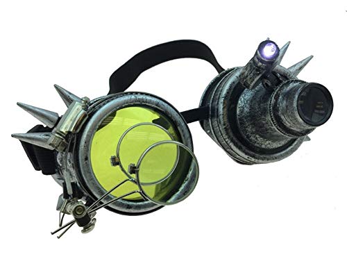 KBW Global Corp Antique Silver Steampunk Light-Up Goggles Magnifier 12/72 Adult Festival Glasses