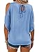 Aoysky Women Cold Shoulder Tops Summer Short Sleeve Shirt Scoop Neck Tee Casual Loose Fitting Solid Color Tunic Top Blue