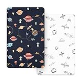 PHF Soft Mini Crib Sheet Set, 2 Pack Silky Comfy Pack N Play Sheets for Boys Girls, Universal Fit for Pack N Play, Playard and Mini Crib Mattresses, Space