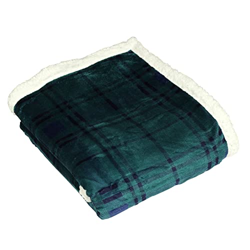 furn. Blake Throw, Printed Fleece Front with Sherpa Fleece Reverse, Polyester, Green