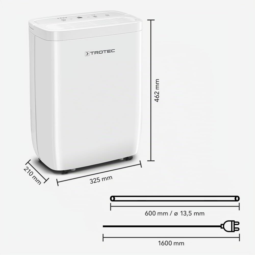 TROTEC Deshumidificador eléctrico TTK 27 E – Potencia 12 L/día – Superficie 15 m²/37 m³ – Deshumidificador con apagado automático | Dispositivo deshumidificador, con apagado automático
