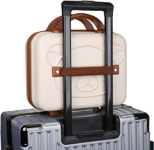 Image of Portable Hard Shell Cosmetic Bag Travel Case, Small Travel Hand Luggage with Elastic Band, Mini Abs Carrying Makeup Case Suitcase (T-Cream)