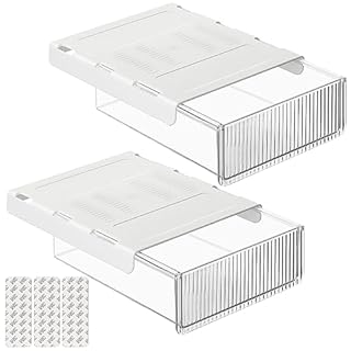 Under Desk Drawer Organizer, 2 Pack Self-Adhesive Under Table Drawer Storage Tray, Slide-out Hidden Desk ABS Organizer Box for Office School Home Stationery