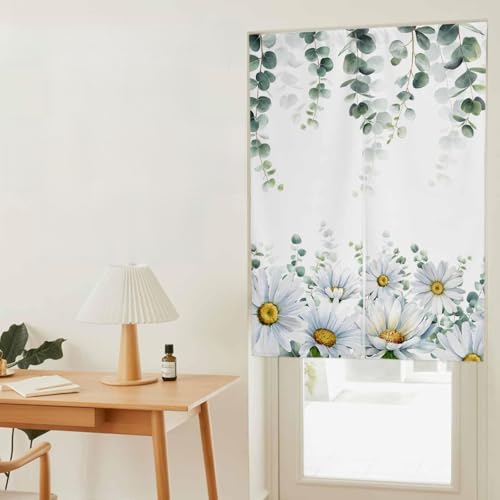 のれん 遮光 おしゃれ 暖簾カーテン 幅85x丈170cm 間仕切り 仕切り 目隠し 防寒 防音 厚手 和風 グリーンリーフ 清涼感ナチュラル ボタニカルパターン 玄関 キッチ リビング 出入り口 グッズ 寝室 春夏秋冬