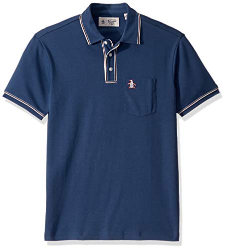 Original Penguin Men's Short Sleeve Earl Polo Shirt, Sargasso Sea/Biking Red 3D, Small