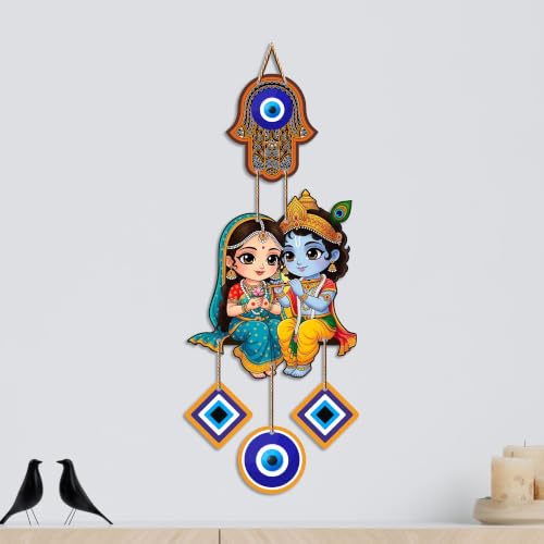 Image of Artvibes Divine Radha Krishna Evil Eye Wall Hanging for Home Entrance Door Decor | Nazar Battu Protection Hanging for Living Room Bedroom Temple Office | Lucky Charm Decorative Gift (WH 8580N)