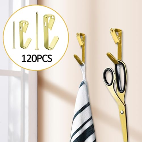 Image of Generic 120Pcs Picture Hooks Gold Hanging Hardware Painting Hanger Metal Picture Hanging Kit for Office Mirror Wooden Hard Walls Jewelry