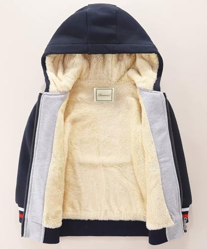 Image of Funnymore Boy's Jacket Hoodies Zip up Sweatshirt Sherpa Fleece Lined Jacket Fall Winter Clothes Outwear Coat 2-14 Years